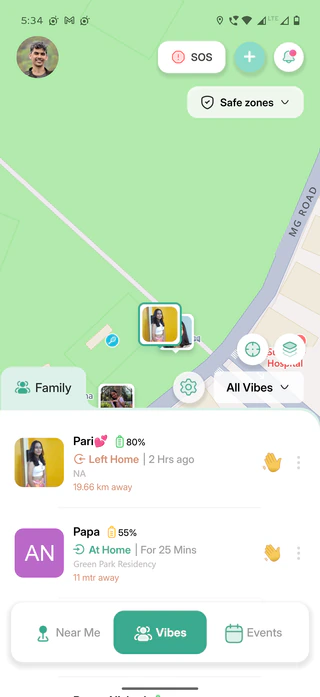 Fuzz app map with your Family Vibe
