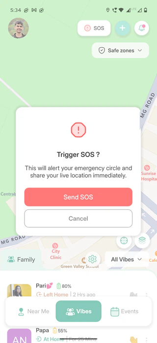 The SOS confirmation in the Fuzz app