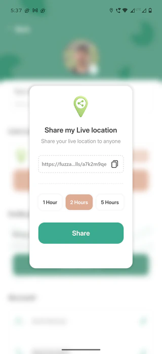 Sharing a live location link in the Fuzz app